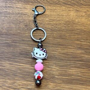 Charming Kitty Pink and White Beaded Key Holder